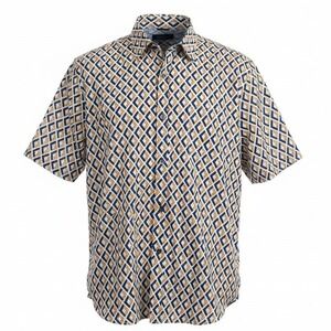 English Laundry Button Down Mens XXL Blue Orange Geometric Diamond Short Sleeve
